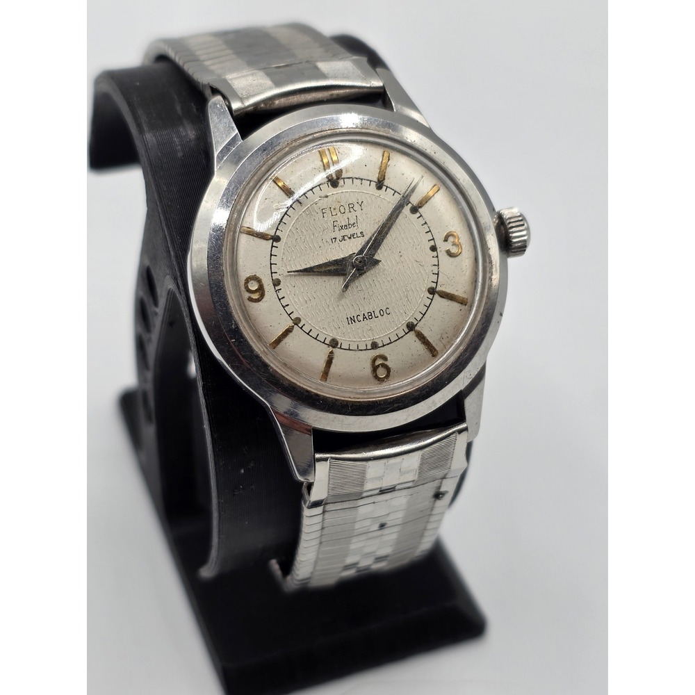 Vintage Flory Fixabel 17 Jewels Incabloc Stainless Steel Manual Wind Watch